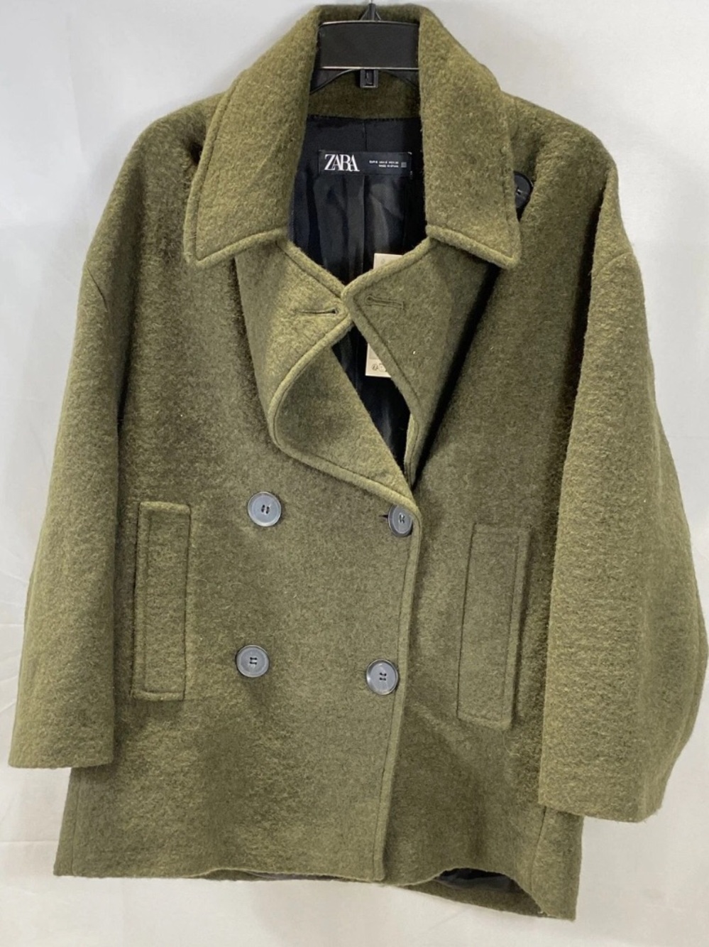 ZARA Olive Green Double-Breasted Pea Coat